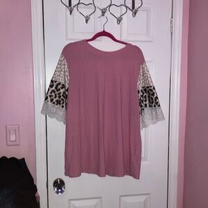 Shein, Pink Shirt with Decorative Sleeves, Size- 3X